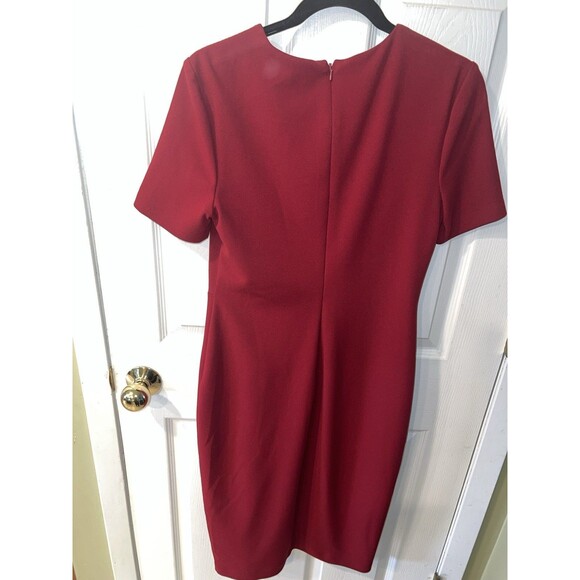 Badgley Mischka Dress 6 Womens Ruby Red Ruched Pleated Drape Sheath Career New - Picture 9 of 13